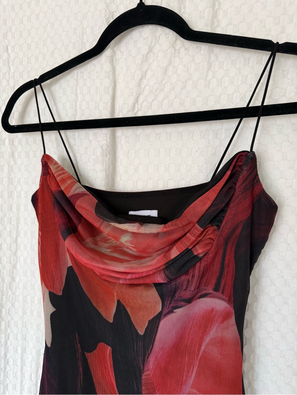 Princess Polly Red Floral Mesh Cowl Neck Mini Dress Size 4 Y2K - Picture 3 of 7
